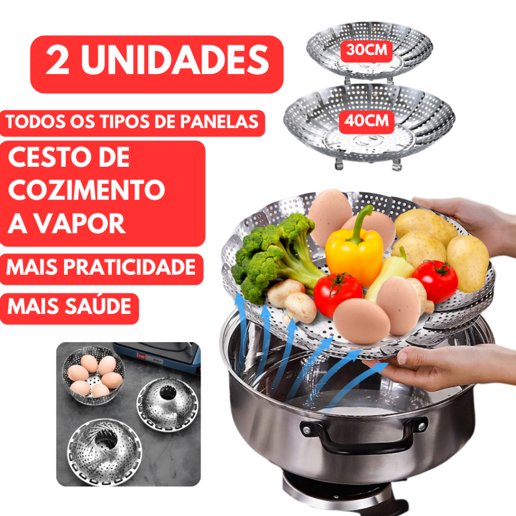 2 Cesto De Cozimento Inox Cesta A Vapor Para Cozinhar Vaporeira De Legumes E Verduras em Oferta na Shopee