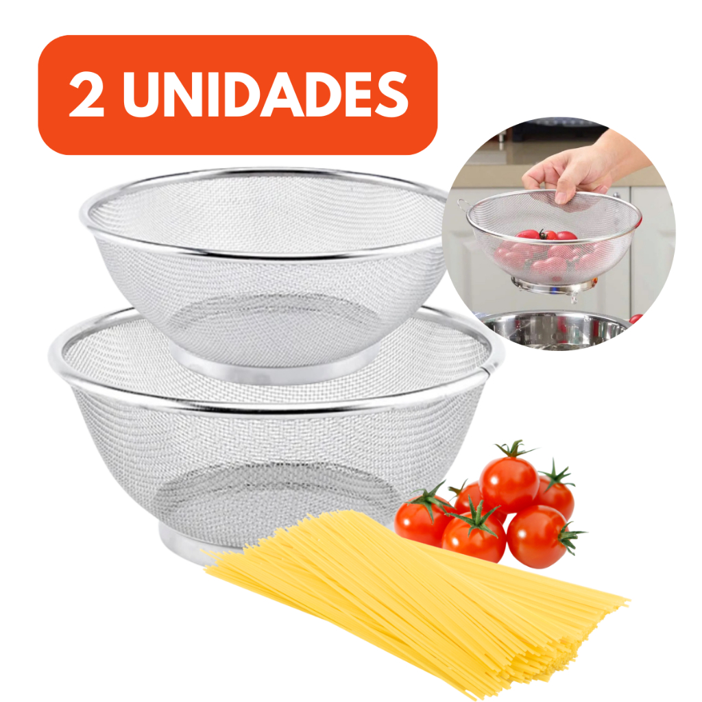 2 Escorredor De Macarrao Massas Arroz Frutas Legumes Em Aço Inox Cesto Alimento Casa E Cozinha em Oferta na Shopee