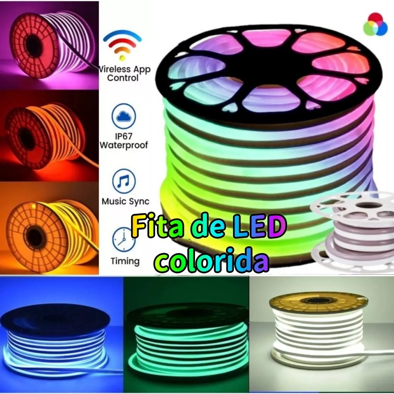 5 M Fita Luz LED Néon Mangueira 12v Flexível Ser Cortado com/sem Fonte