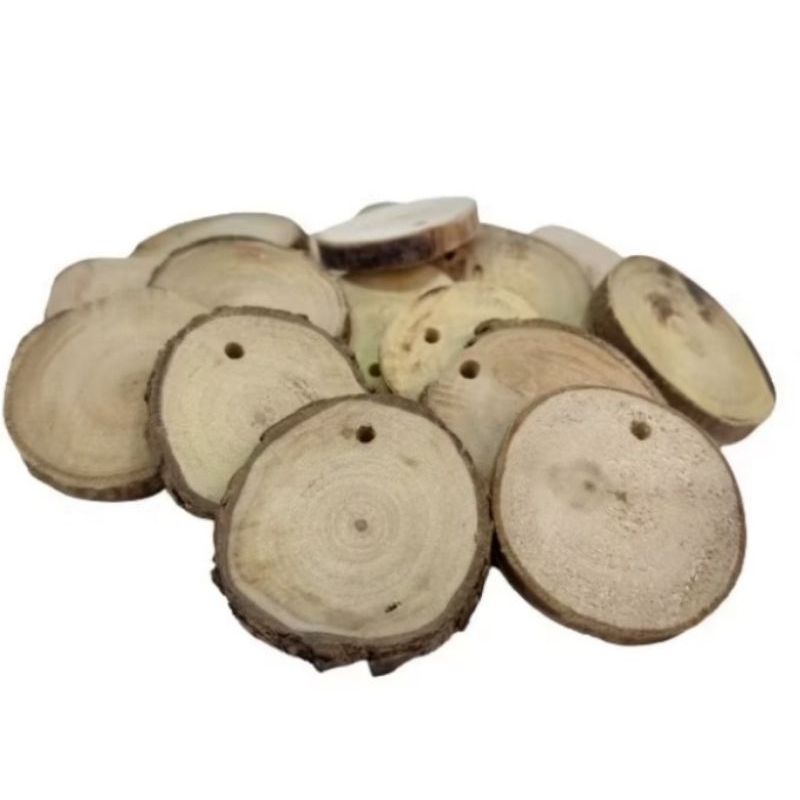 Kit 10 Bolacha Madeira Tronco Natural Furada - 7 a 8 cm de diâmetro - Enfeite Natalino Para Decoração Árvore de Natal