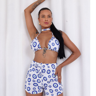 Biquíni, kit 3 Peças com Short~ triquini com calcinha forrada, top com bojo, short super elegante em Oferta na Shopee