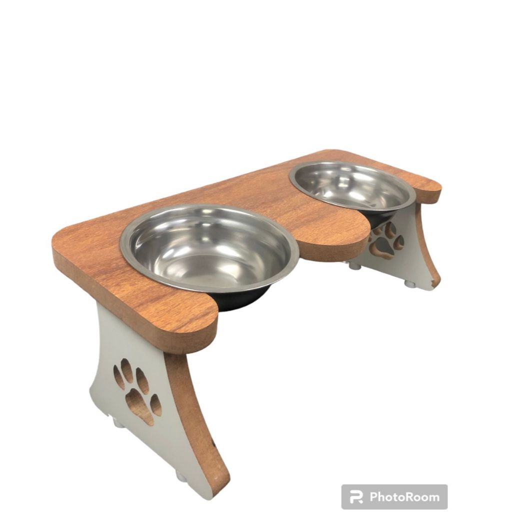 Comedouro Bebedouro Duplo INOX Pet Mdf Elevado Cachorro