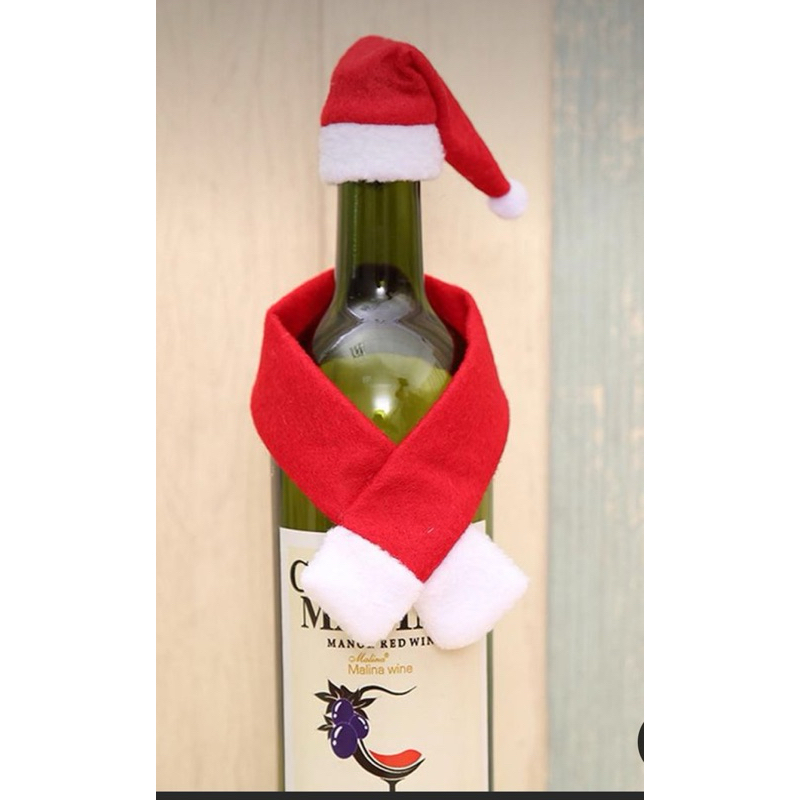 cachecol + gorro papai Noel capa para garrafa Natal decoração champanhe