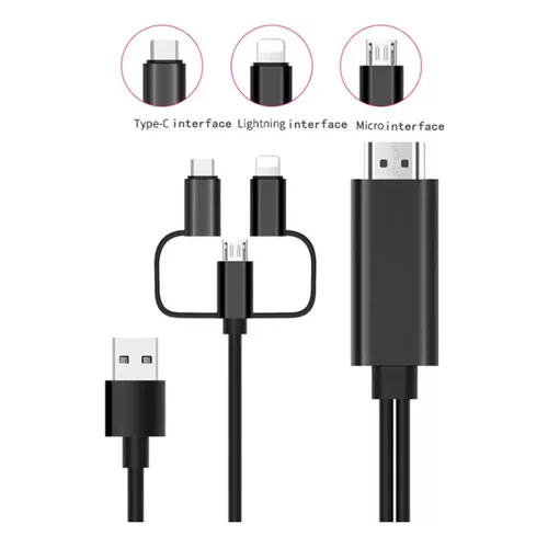 Detalhes do H'maston ZHQ-06 Cabo Adaptador 3 Em 1 Tipo C Para Projetor Usb Tipo C Lightning v8