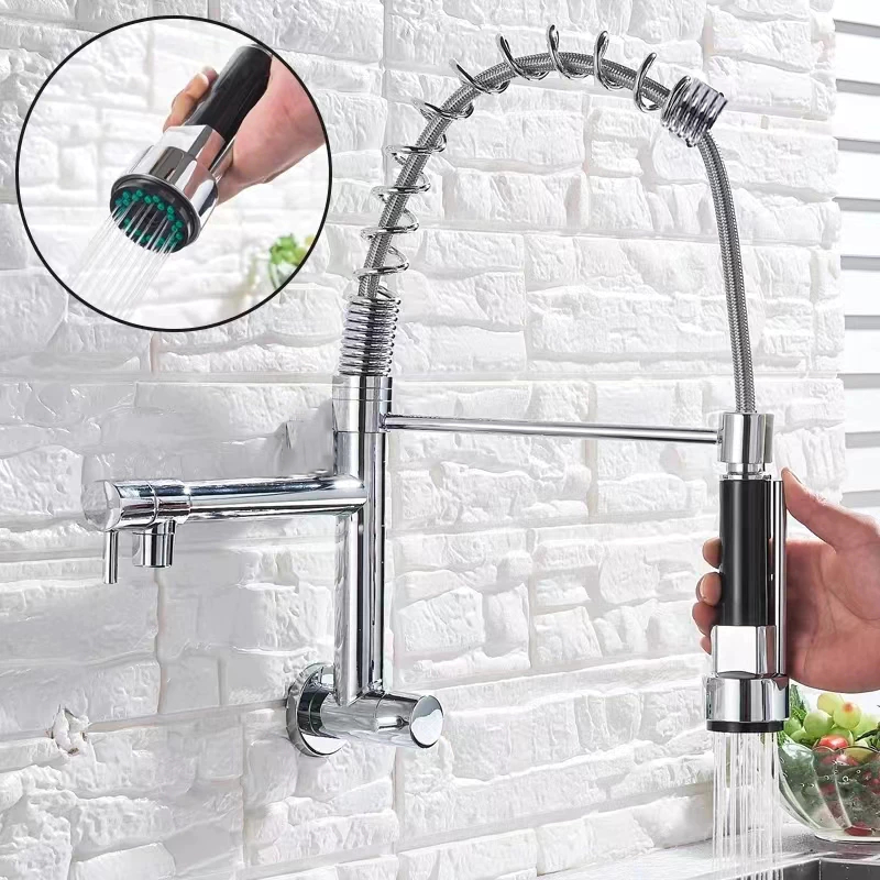 Torneira Cozinha Gourmet Monocomando Parede Extensivel Cromado preto/prata