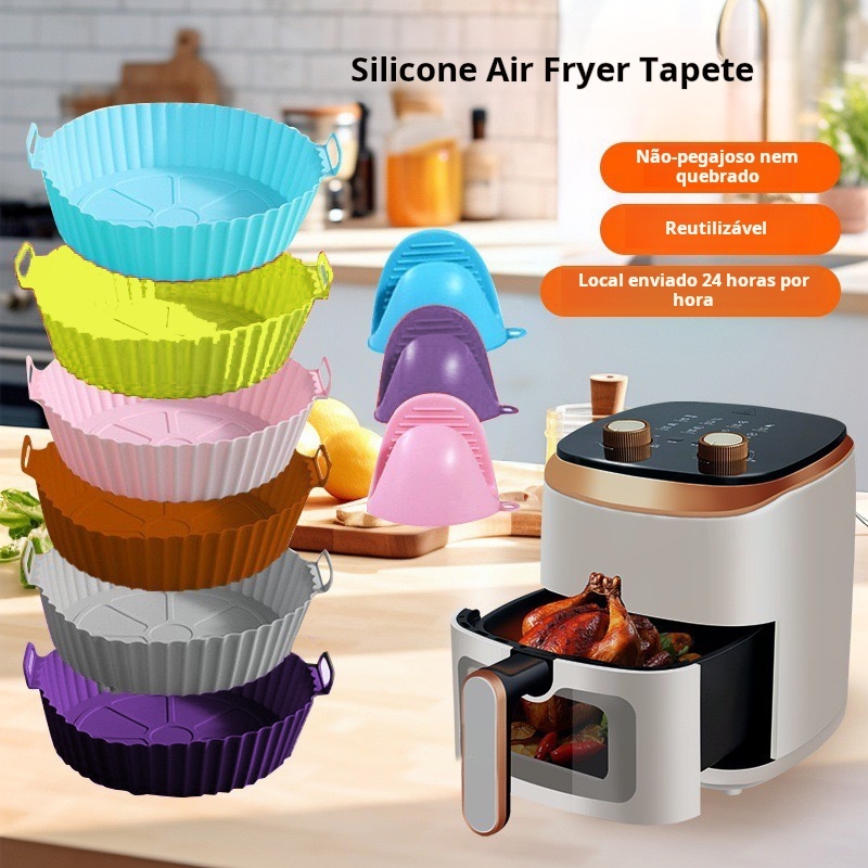 Bandeja de cozimento Formas de Silicone Para Air Fryer Fritadeira Elétrica Reutilizável Antiaderente
