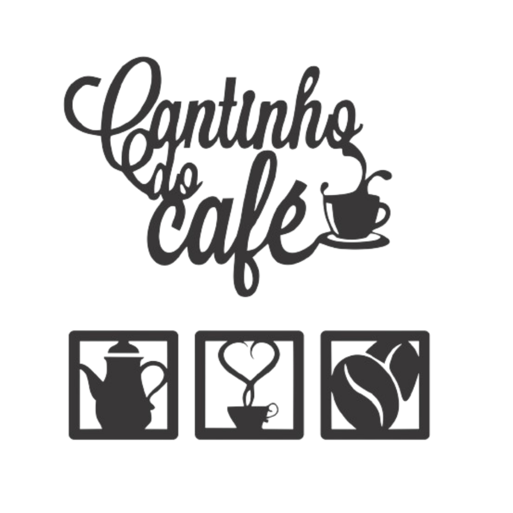 Cantinho do Café Kit 4 Peças Decoração Cozinha Quadro Vazado C/Dupla Face