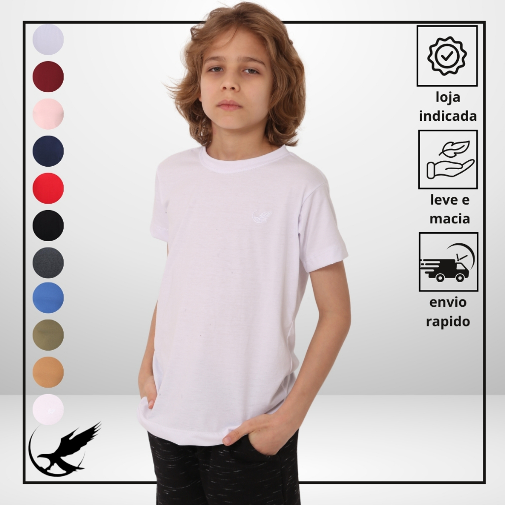 Camiseta Básica Infantil Juvenil 100% Algodão Premium Gola Redonda 4 ao 16 Unissex em Oferta na Shopee