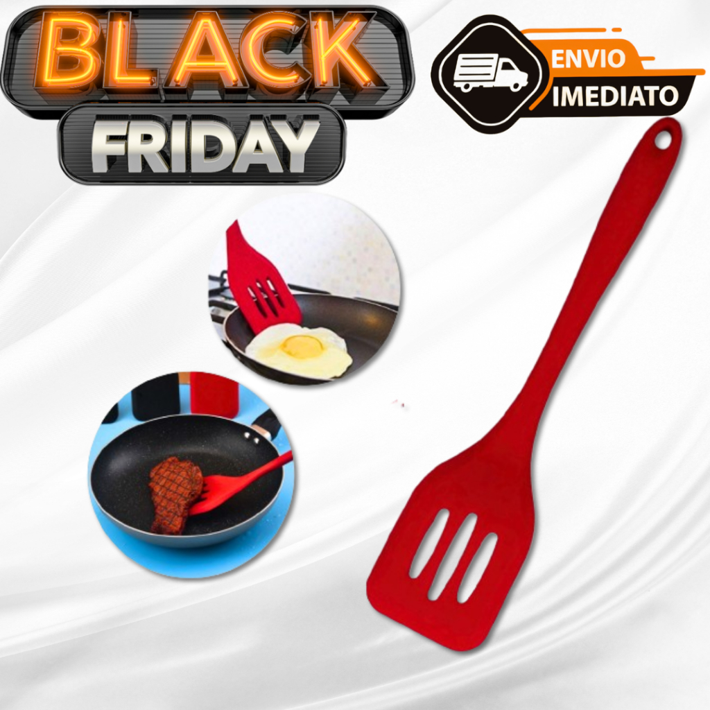 Espátula De Silicone Chapeiro Vazada Fritura 29CM VERMELHA