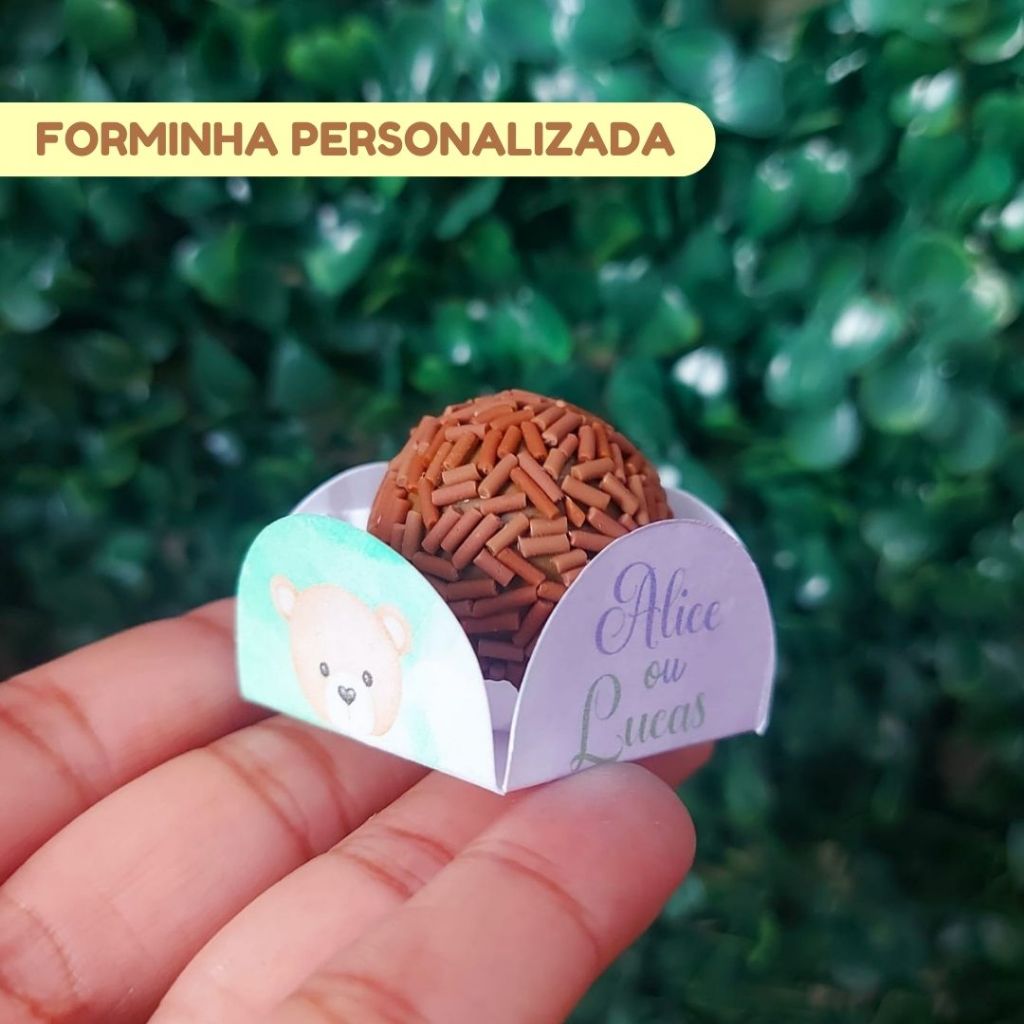 Forminha para doces brigadeiro personalizada CHÁ REVELAÇÃO URSINHOS LILÁS E VERDE lembrancinha de festa