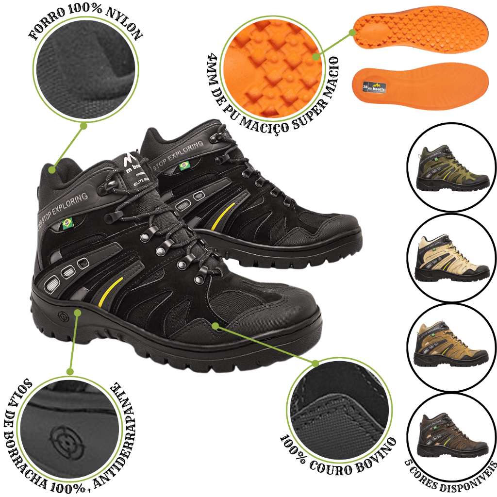 Tenis Trilha Trekking Bota Adventure MBOOTS COURO BOVINO Cano Medio MBWOLVERINE