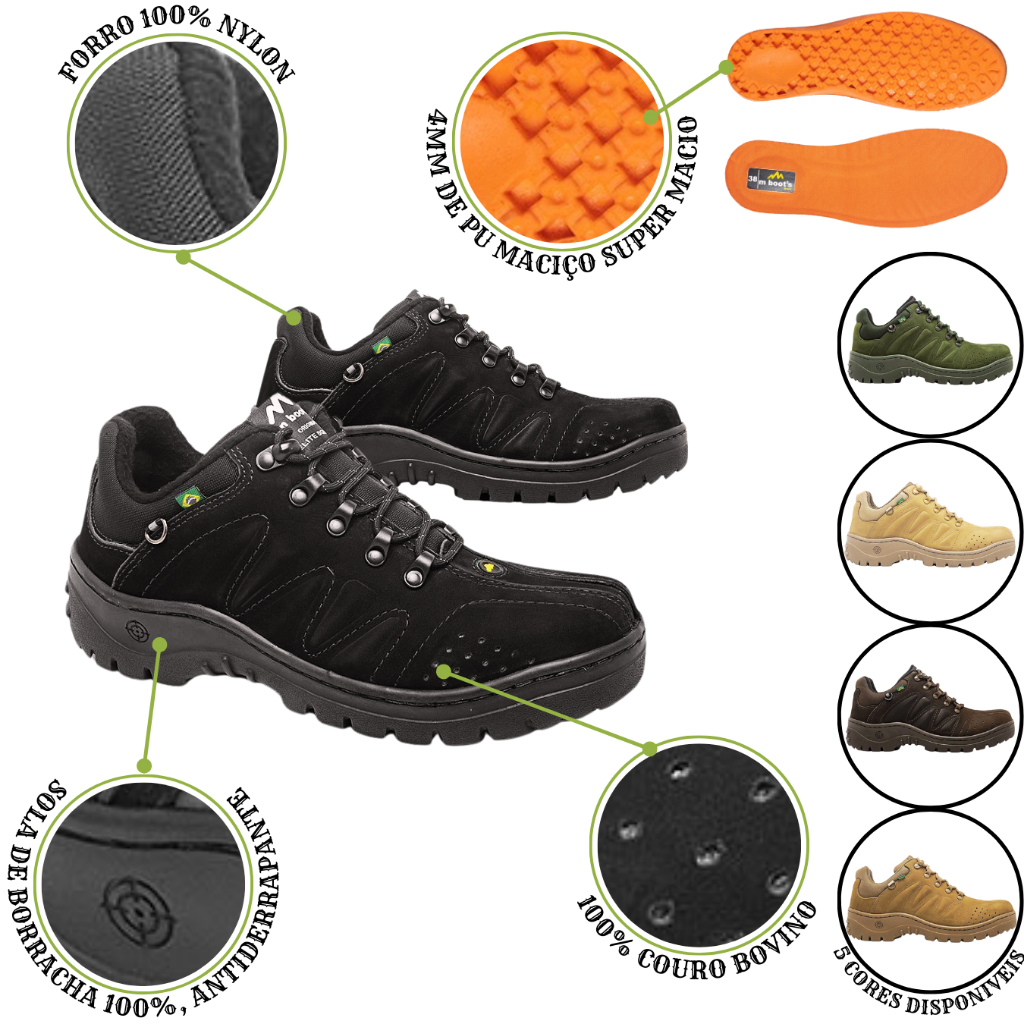 Tenis Trilha Bota Trekking MBOOTS COURO BOVINO Cano Baixo MBTITAN