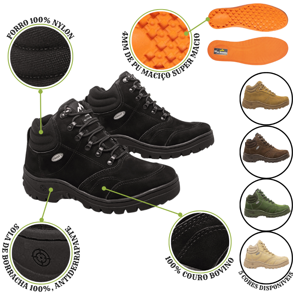 Tenis Trilha Bota Trekking MBOOTS COURO BOVINO Cano Medio MBSTREET