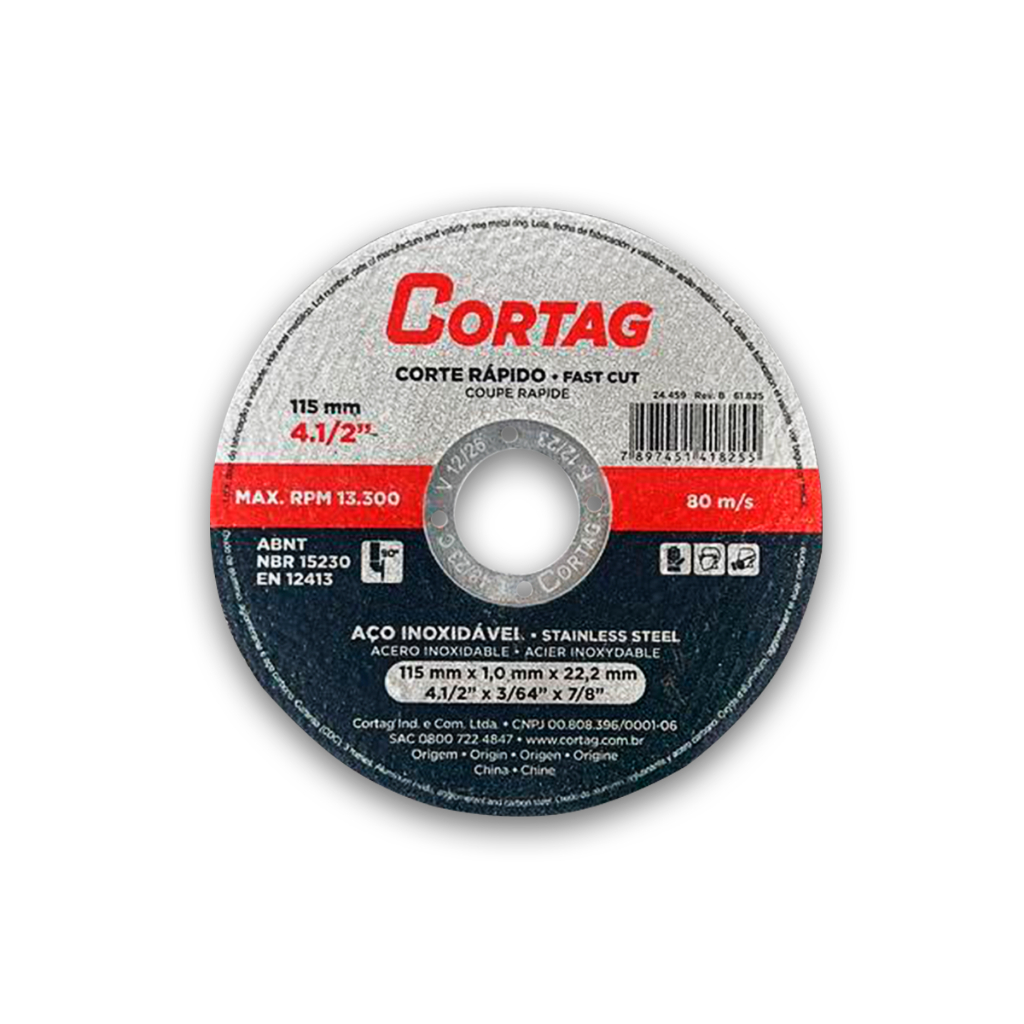 Disco Corte Fino Cortag 115mm 1mm Aço Inox Alumínio Para Metal Kit 25, 50 ou 100 Unidades 61825