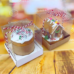 20~100 caixas com visor acetato cupcake mini bolo KRAFT ou BRANCA 10x10x10 com berço (CHOCO)