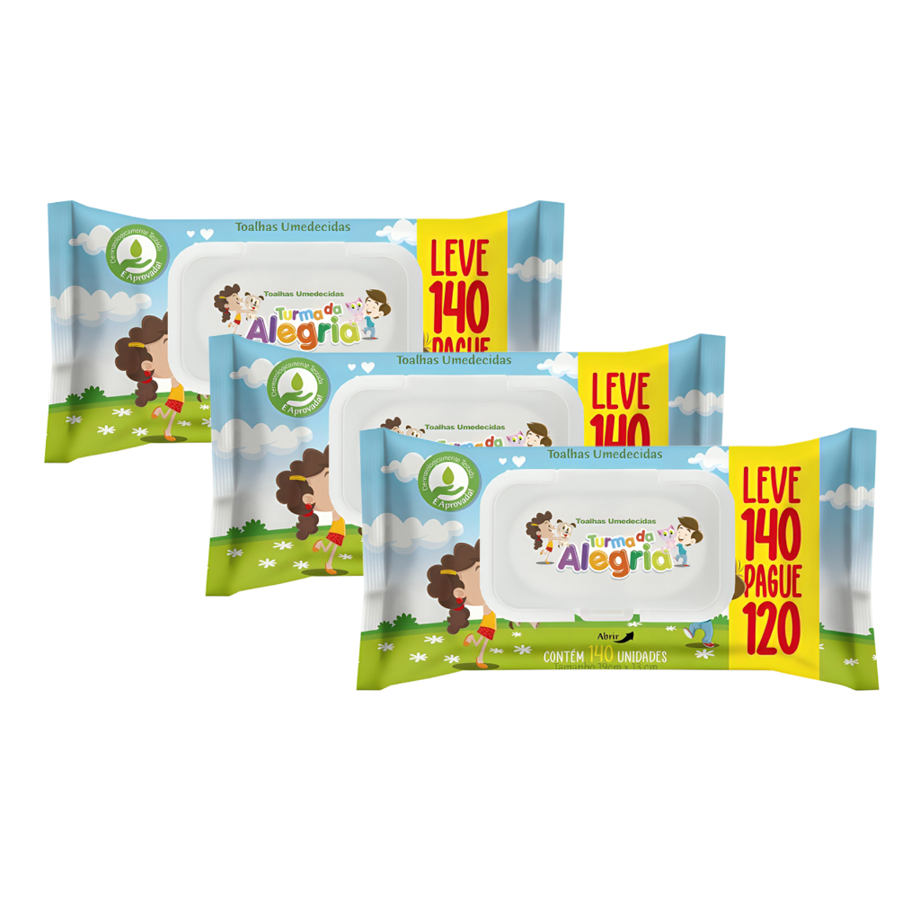 Kit C/3 Lenços Umedecidos Turma da Alegria - Leve 140 Pague 120