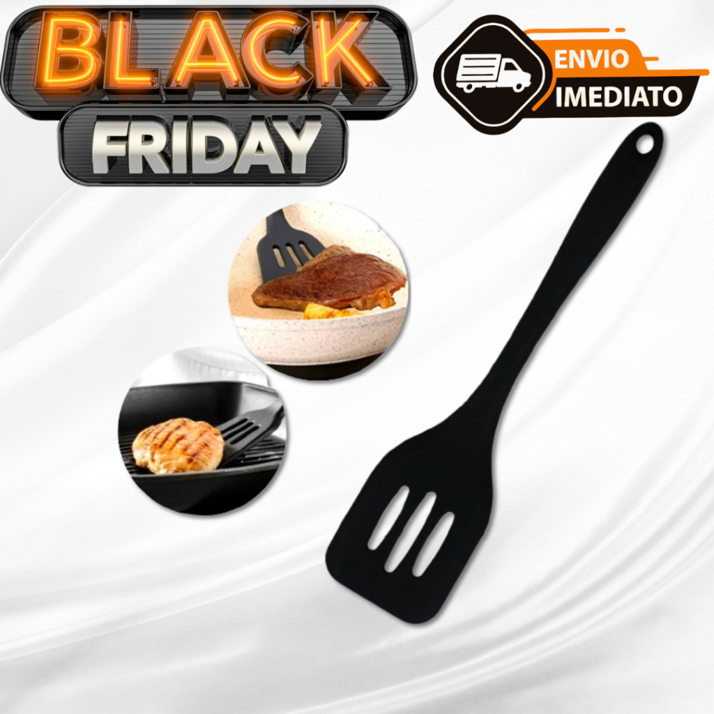 Espátula De Silicone Chapeiro Vazada Fritura 29CM PRETA