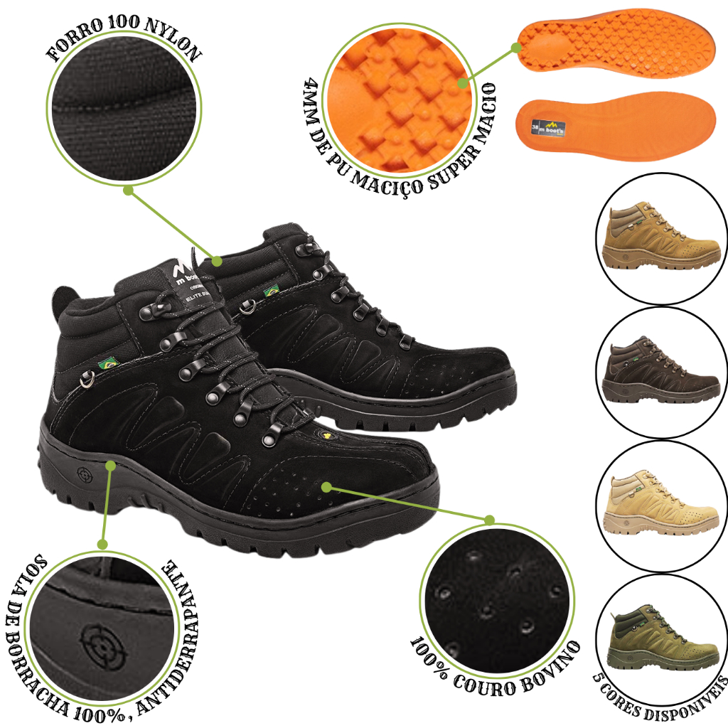 Tenis Trilha Bota Trekking MBOOTS COURO BOVINO Cano Medio MBJUMPER