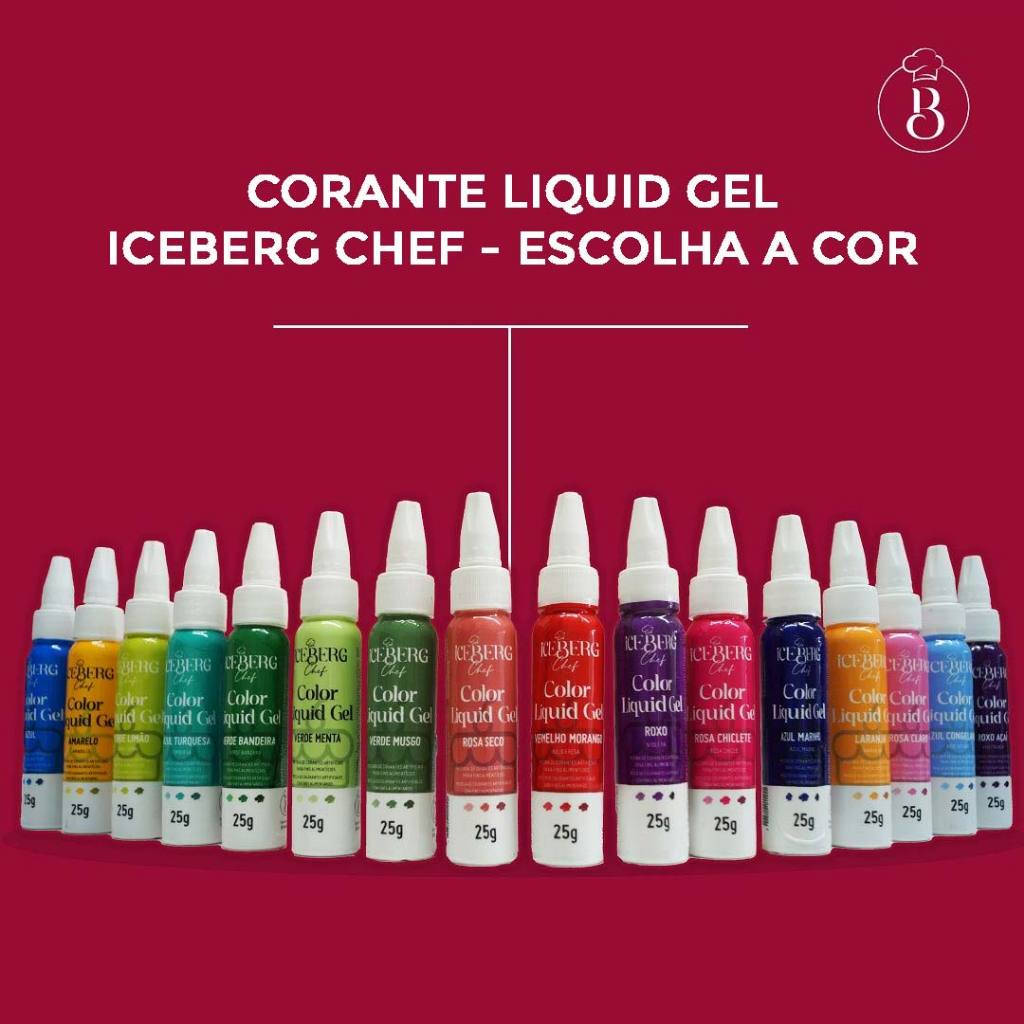 Corante Líquido Gel Liquid Gel ESCOLHA A COR 25g a 60g - Iceberg Chef em Oferta na Shopee
