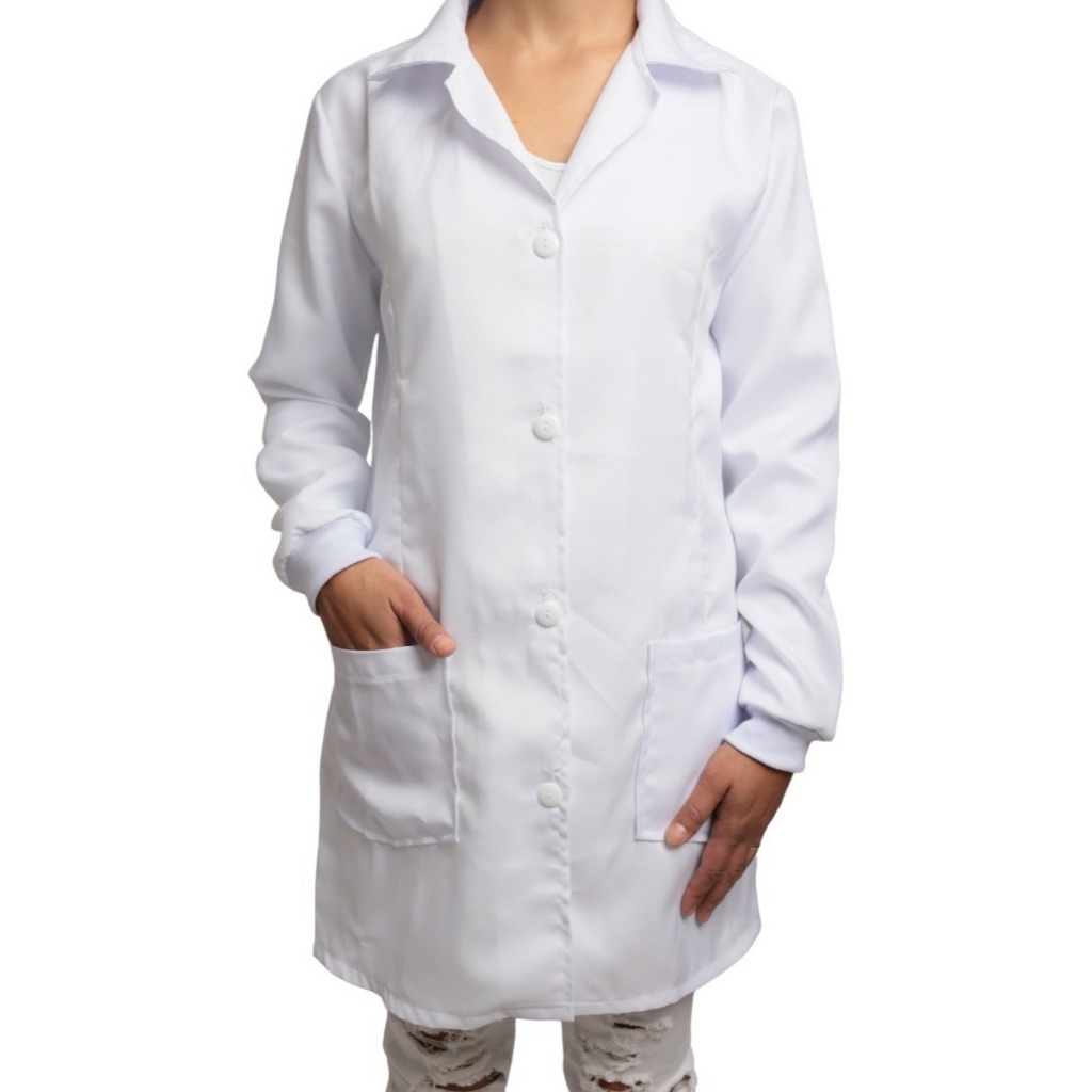 JALECO BRANCO UNISSEX MANGA LONGA COM PUNHO ENFERMAGEM LABORATORIO FARMACIA CLINICA ALIMENTICIOS em Oferta na Shopee