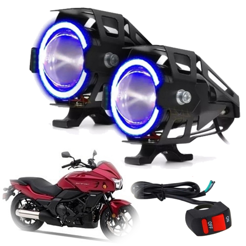 Kit Led Farol Milha Moto Honda CTX 700N 2014 Angel Eye Azul U7