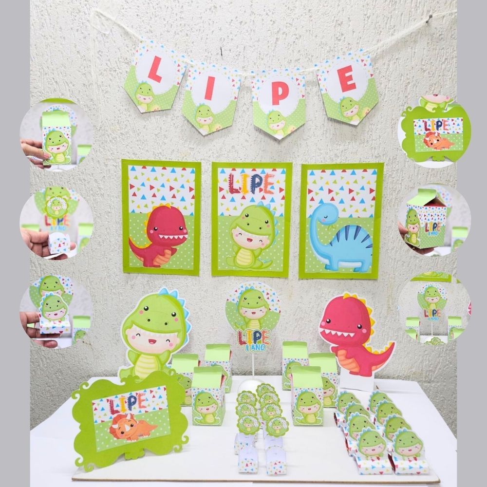 Kit Festa Dinossauro Baby Personalizado Só um Bolinho | Mesversário Aniversário | Lembrancinha