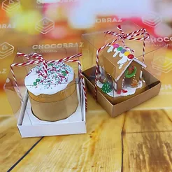 100 caixas com visor acetato cupcake mini bolo kraft ou branca 10x10x10 com berço (Chocobraz) OFF (CHOCO)