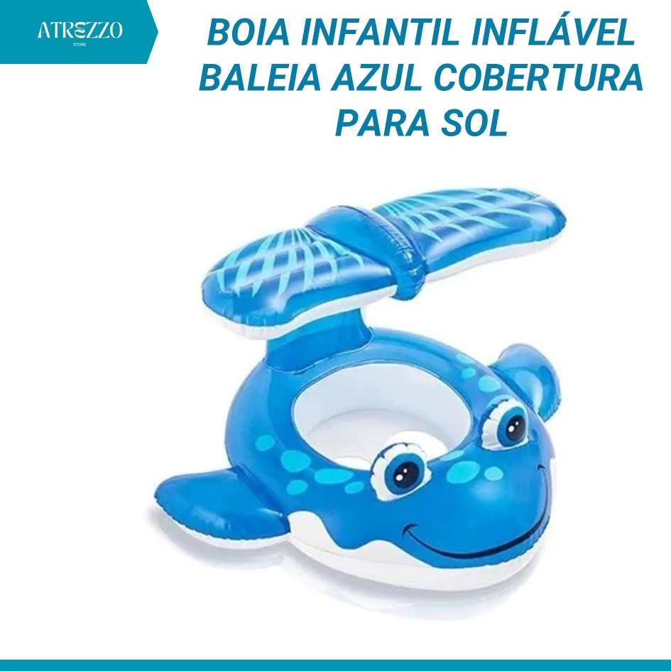 Boia Inflável Infantil Com Cobertura de Proteção do Sol Baleia Azul