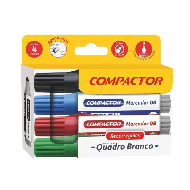 Marcador de Quadro Branco QB - 4 Cores - Compactor