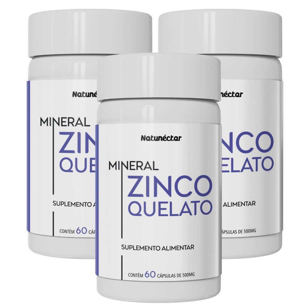Combo 3 Unidades Zinco Quelato Saúde Imunidade - Total 180 Cápsulas - Natunéctar