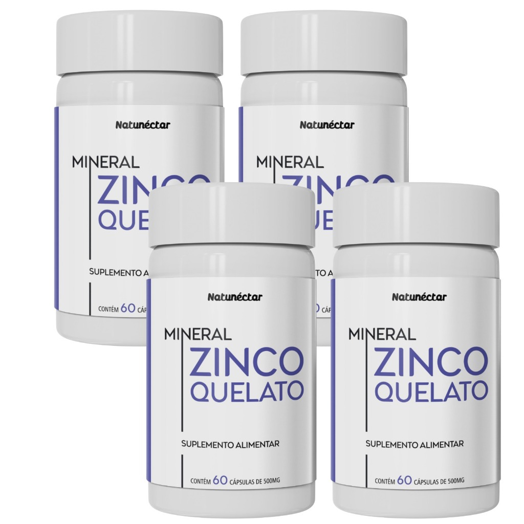 Combo 04 Unidades Zinco Quelato Saúde Imunidade - Total 240 Cápsulas - Natunéctar