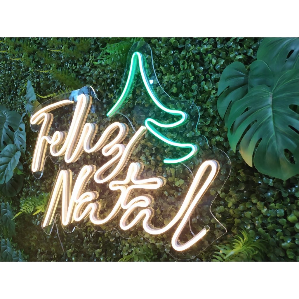 Letreiro Feliz Natal LED Neon Acrílico 55x43cm