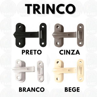 Trinco Fecho Tranqueta Plástica P/ Portas Sanfonadas e Janelas  Perlex Bege Branco Cinza Preto