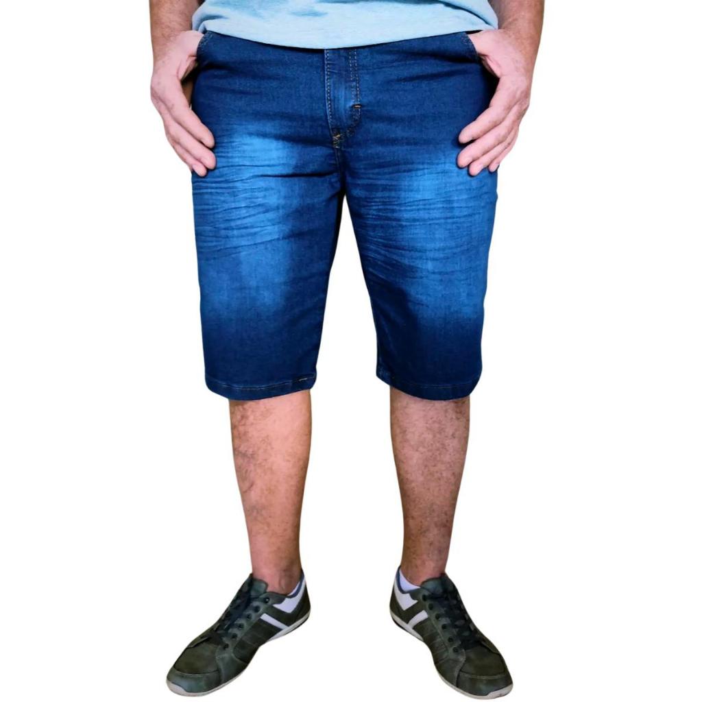 Bermuda Masculina Jeans Com Elastano Tradicional Corte Reto Direto de Fábrica Azul