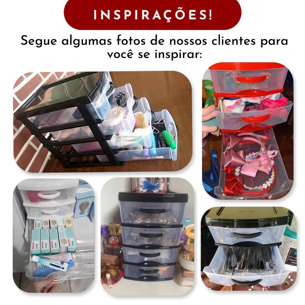 Gaveteiro Organizador grande de Mesa em Plástico com 3 Gavetas