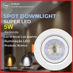 Luminária Spot Led Redondo Direcionável 5W Embutir Gesso Teto | Luz Fria / Luz Quente Bivolt Spot