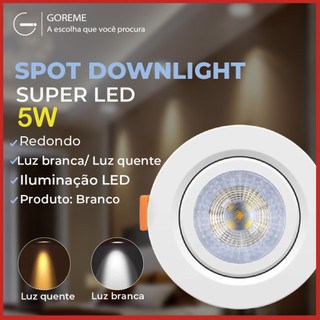 Luminária Spot Led Redondo Direcionável 5W Embutir Gesso Teto | Luz Fria / Luz Quente Bivolt Spot