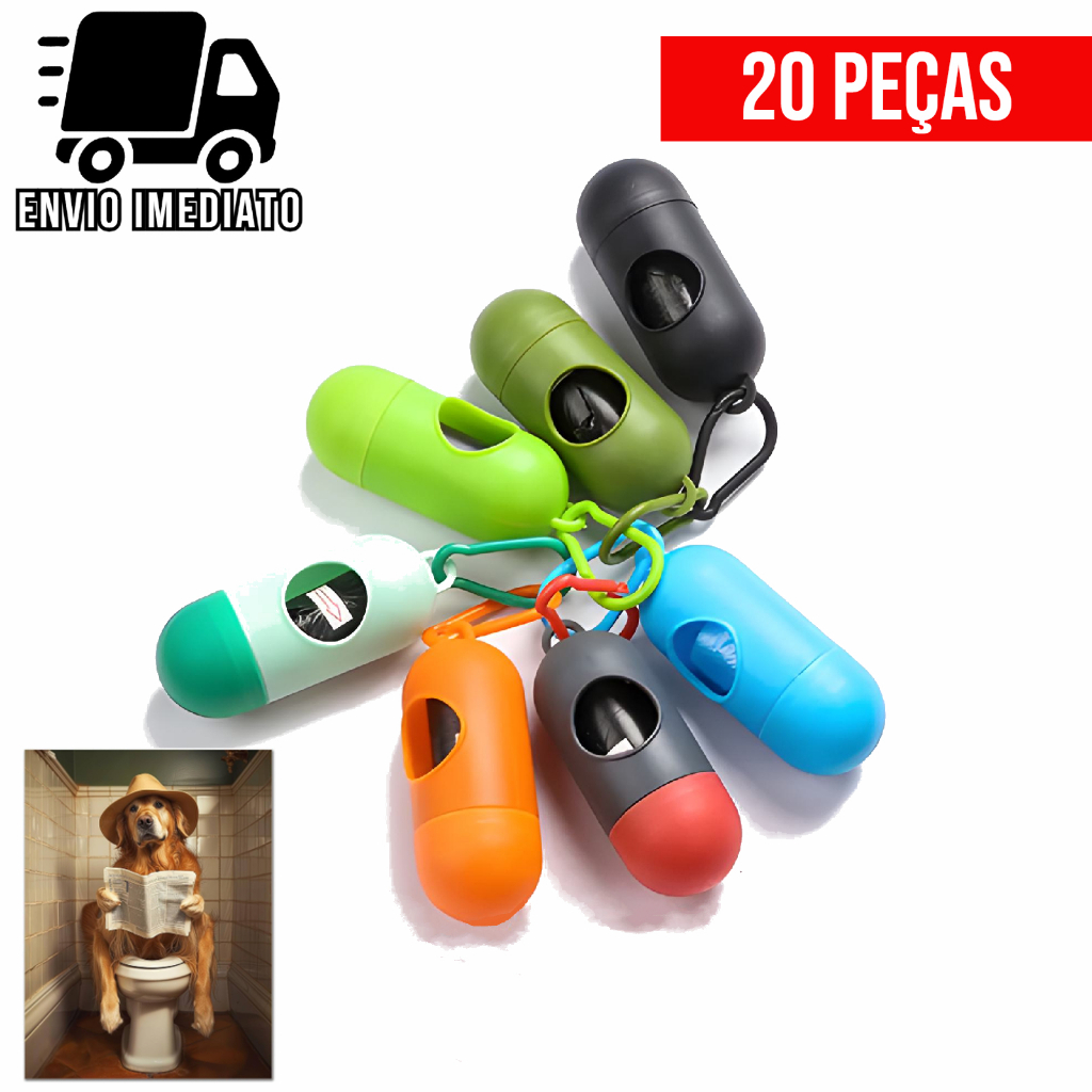Kit 20 Pet Porta Cata Caca Saquinho Plástico Refil Higiênico para Cachorro e Gato