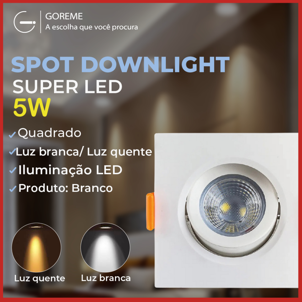 Luminária Spot Led Quadrado Direcionável 5W Embutir Gesso Teto | Luz Fria / Luz Quente Bivolt Spot em Oferta na Shopee