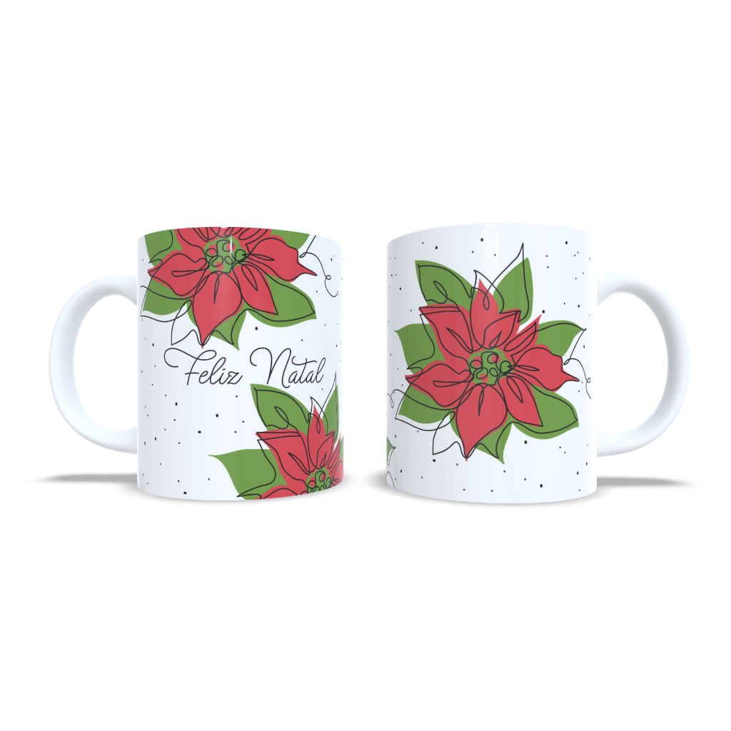 Caneca Natal Personalizada Porcelana Xícara Natalinas Feliz Natal - Flor natalina
