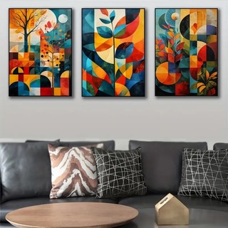 Quadro decorativo 3 Peças 40x60 colorido moderno paisagem flores geométrico decoração para Casa Sala Quarto Escritório em Oferta na Shopee