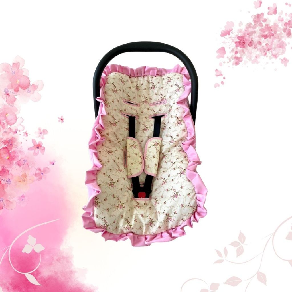 Kit para bebê conforto 3 peças Floral Galzerano Cosco Burigotto Universal capa + protetores cinto