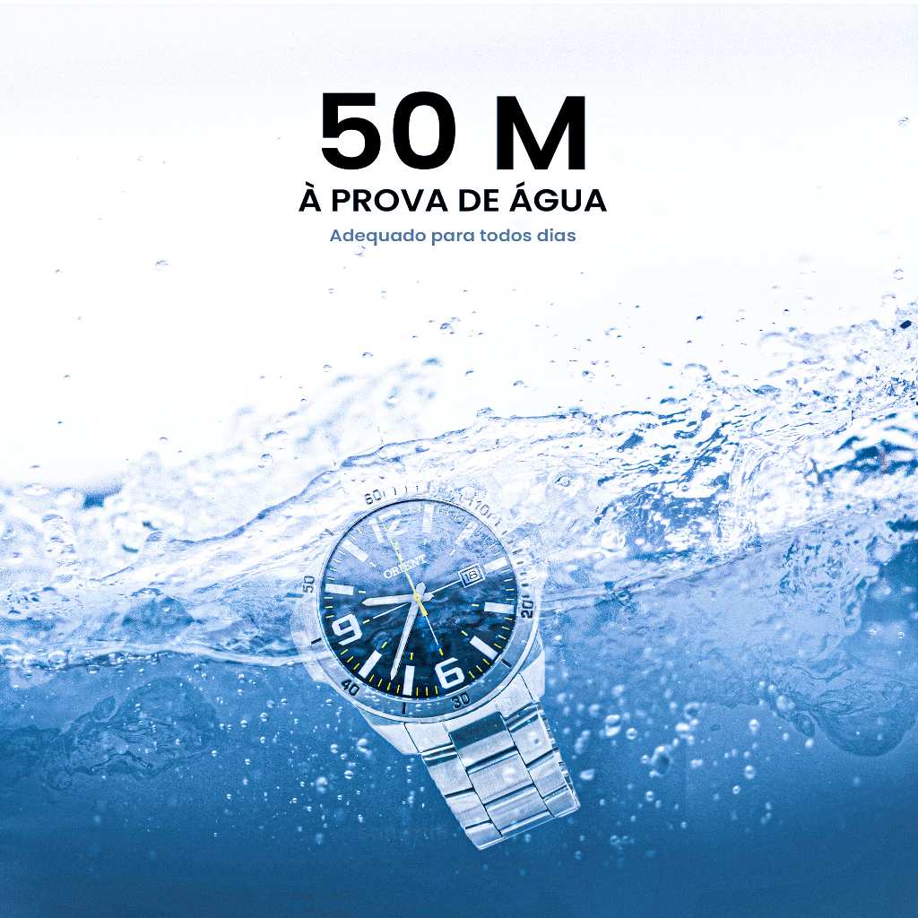 Detalhes do Relógio Masculino Orient Prata Visor Azul Sport Aço Original Prova D'água Garantia 1 ano