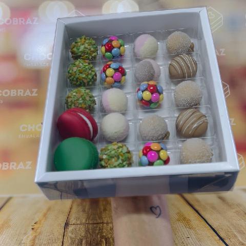 5~25 Caixas Embalagem Moldura 20 Doces Com Visor em Acetato BRANCA 19,3x15,5x4 - Ref. 35(CHOCO) · foto 2