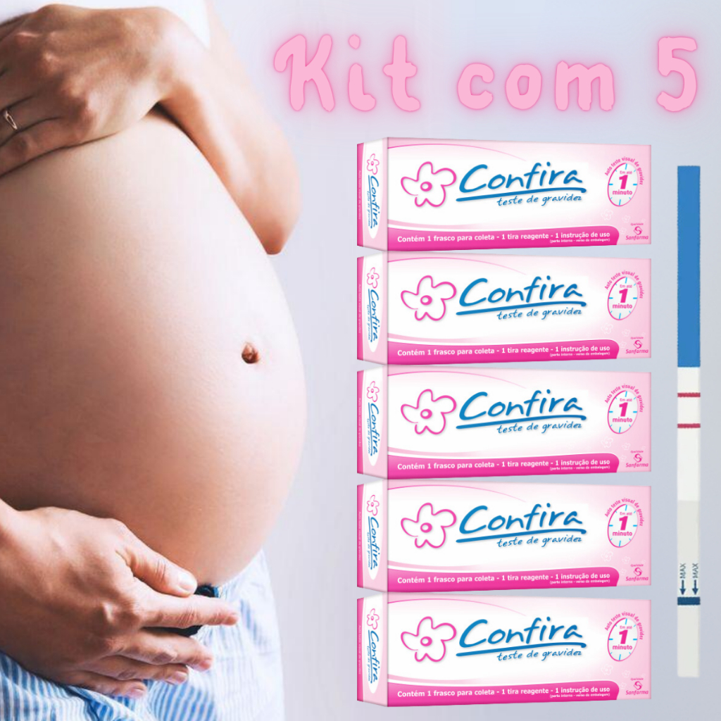 Kit 5 Teste De Gravidez Confira + Copo De Coleta - Resultado 1 Minuto
