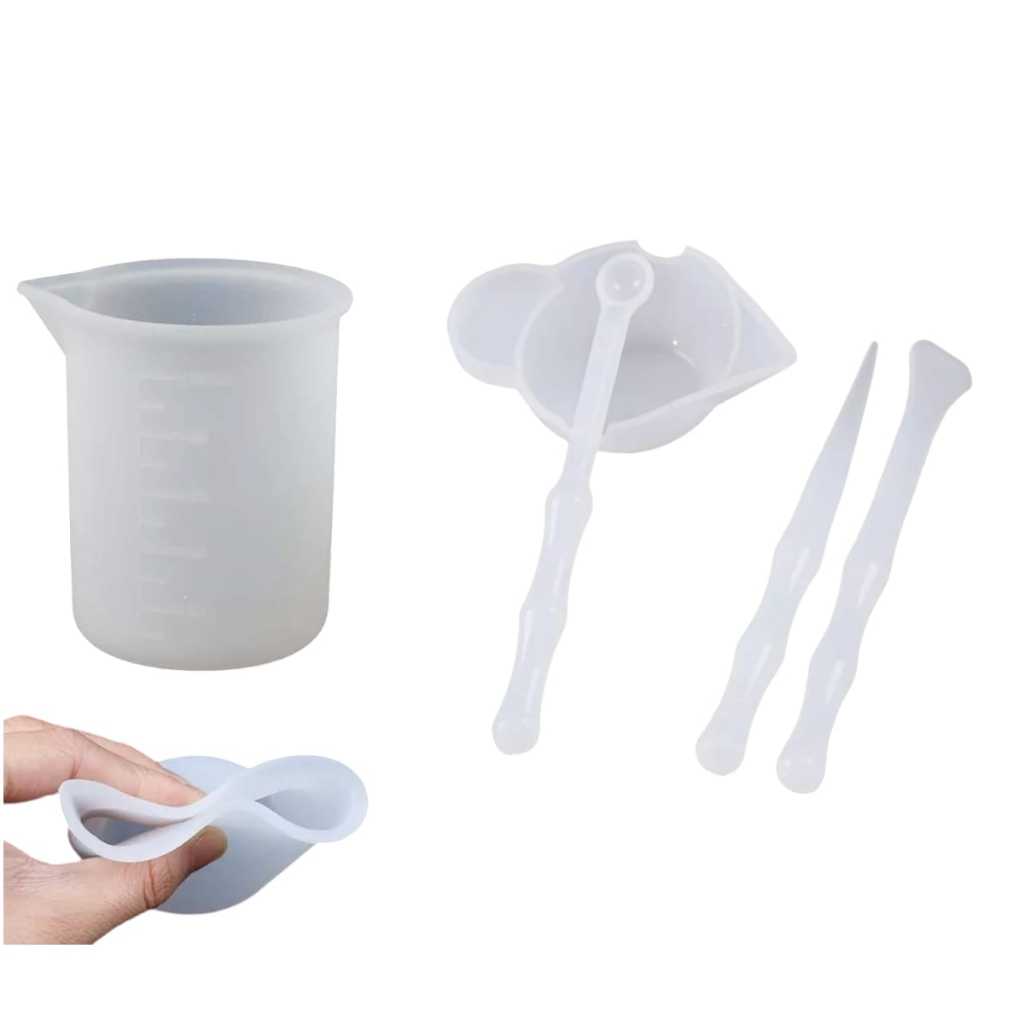 Molde Silicone Copo Medidor De Silicone Para Resina 100ml + Mix Copo Com 3 Varinhas Misturador