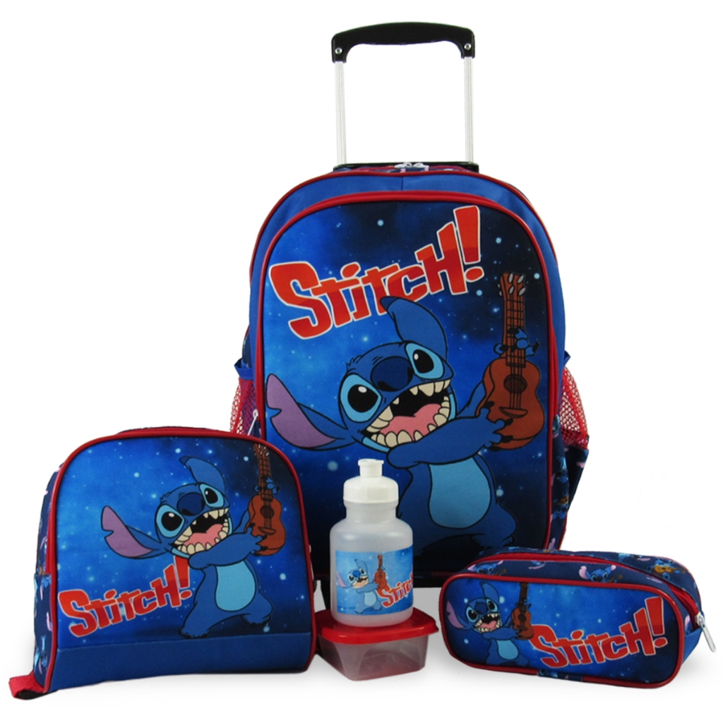 Kit Mochila Escolar Infantil Stitch Rodinhas Tam G em Oferta na Shopee