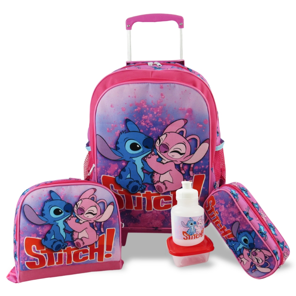Kit Mochila Escolar Infantil Stitch Rodinhas Tam G em Oferta na Shopee
