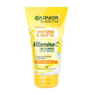 Gel de Limpeza Facial Antibacteriano Garnier Uniform & Matte Vitamina C, 150ml em Oferta na Shopee