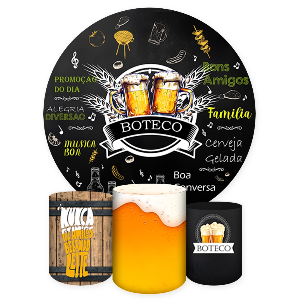 Kit Capas Sublimadas  para Painel Redondo + Trio Capas Cilindros de Festa Boteco/Bar em Oferta na Shopee
